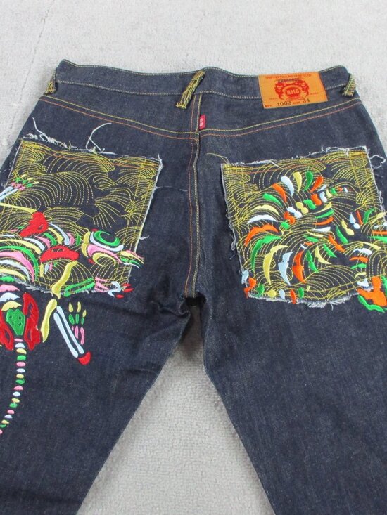 Rmc Jeans Other - RMC Red Monkey Jeans Mens 34x34 Blue Denim Embroidered Pockets Y2K Streetwear